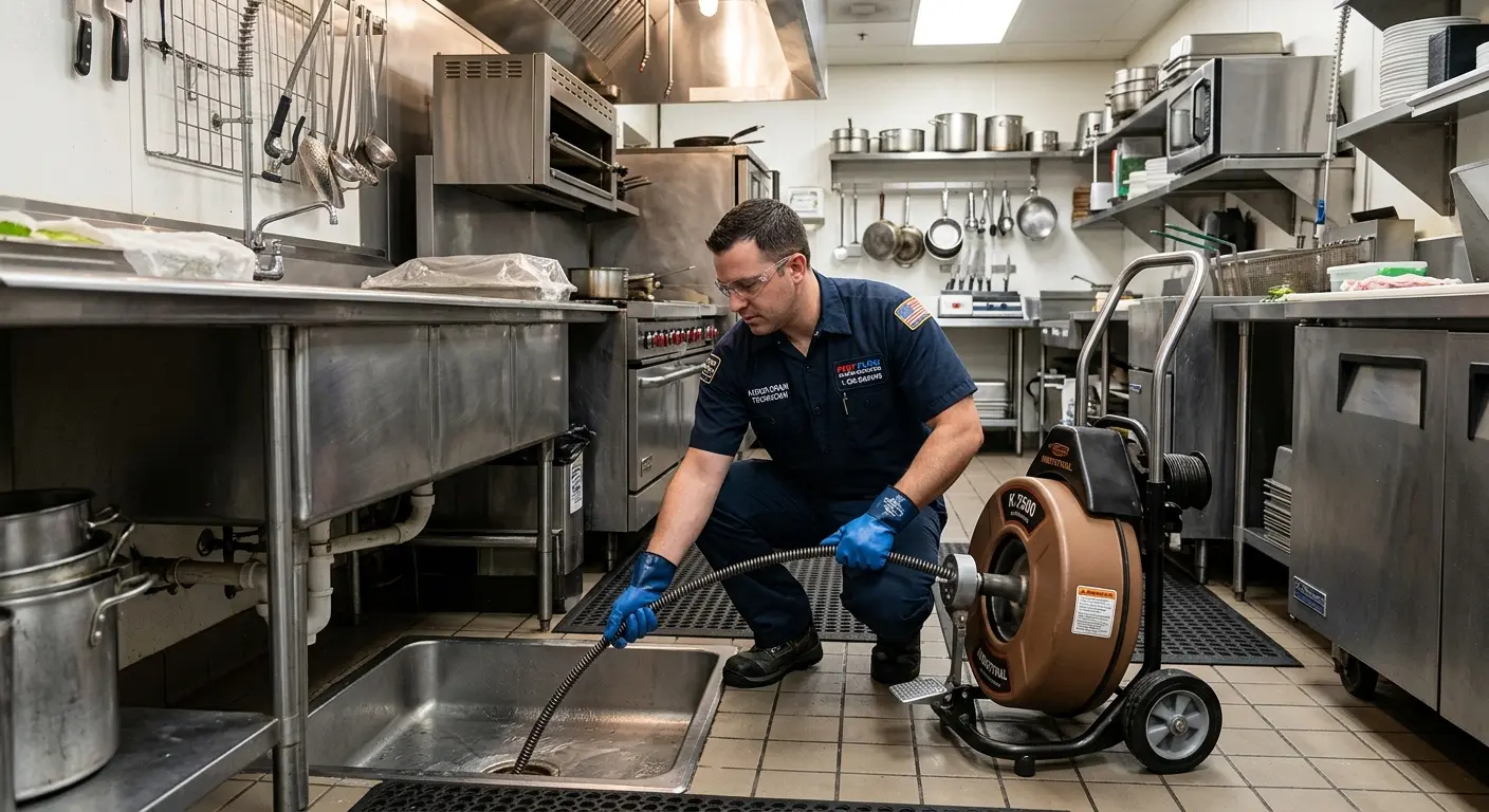 Commercial drain cleaning service in a restaurant kitchen in Mount Horeb