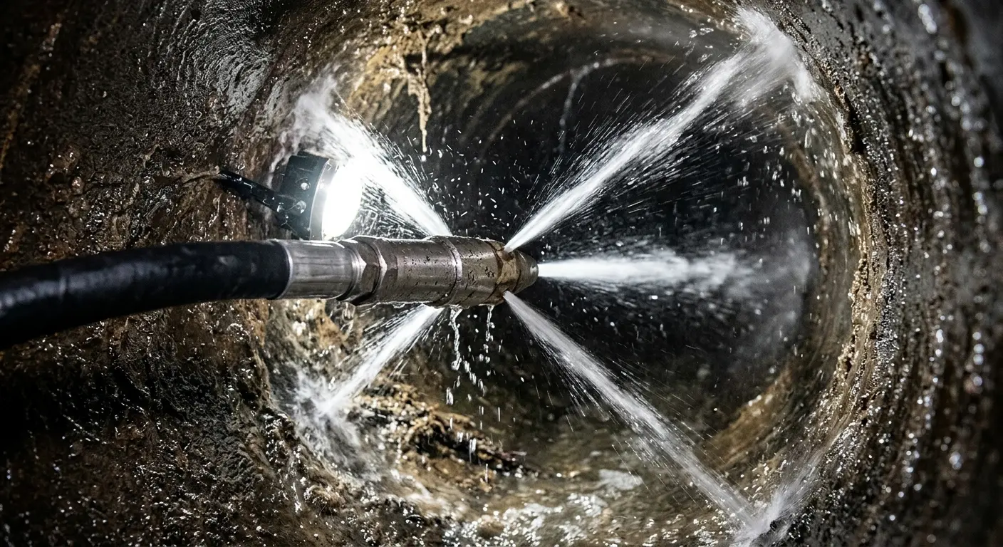 High-pressure hydro jetting nozzle cleaning sewer pipe for Storm Drain Cleaning in Mount Horeb